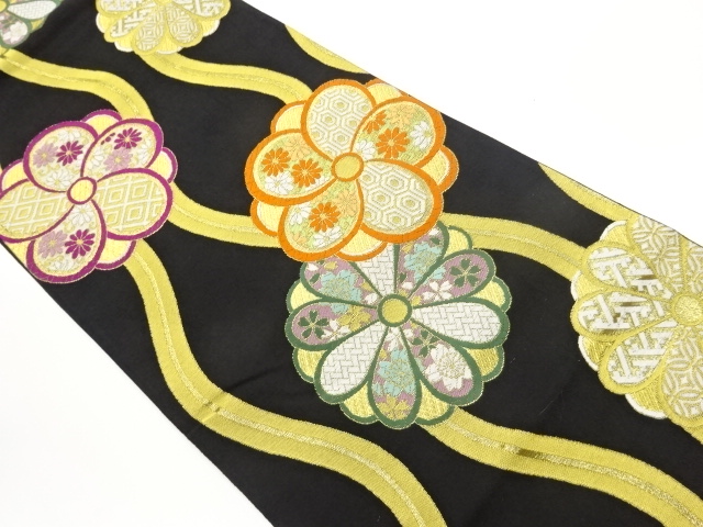 JAPANESE KIMONO / FUKURO OBI / SILK / WOVEN FLOWERS & TATEWAKU